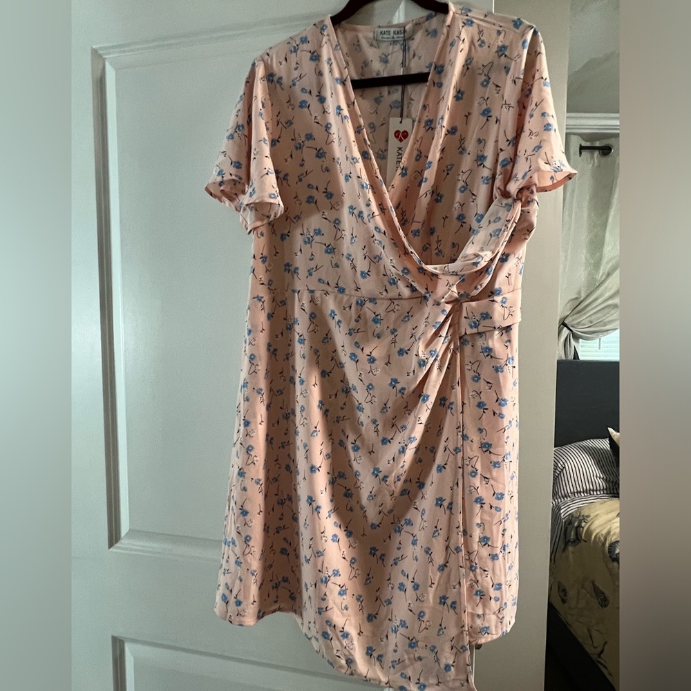 NWT - Pink/blue floral wrap dress